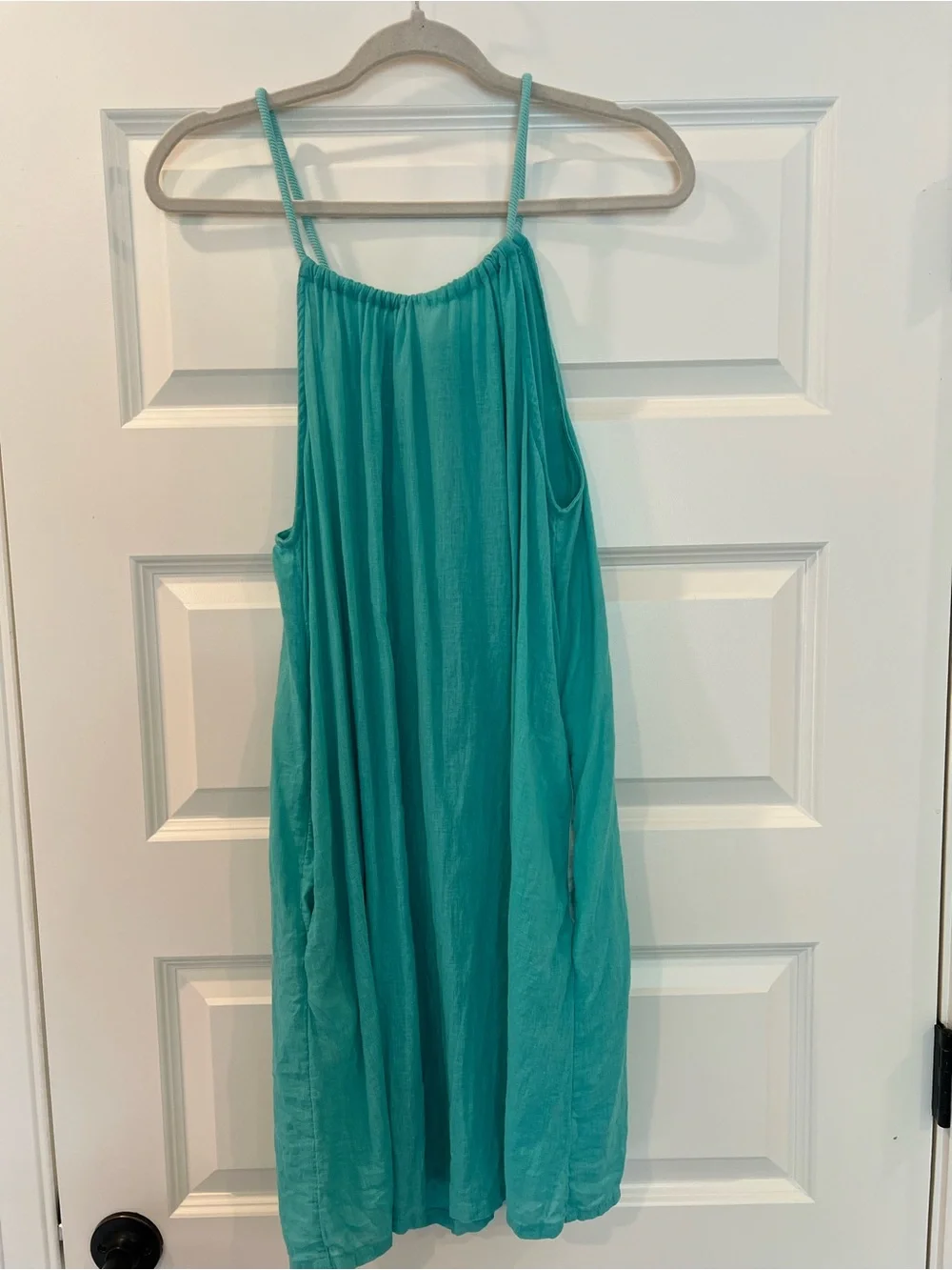 C&C California Aqua Beach Cover Up Dress Pockets Shell Tie Back Size Large